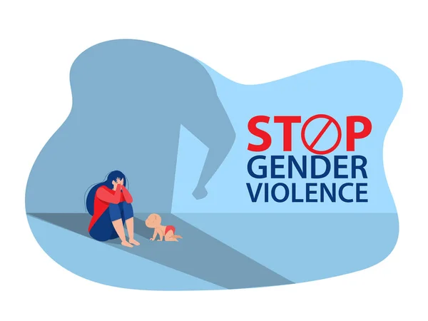 沮丧的女人坐在地板上 制止对妇女的暴力行为的概念 — 图库矢量图片