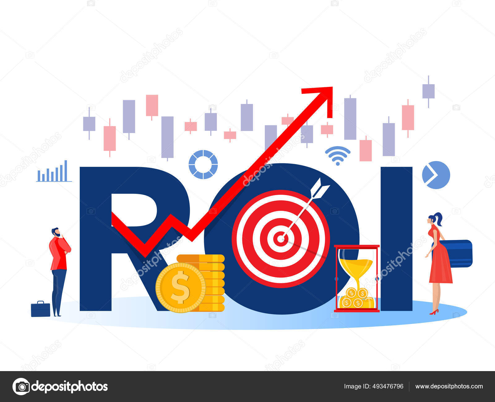 投资回报投资回报率市场及金融增长市场推广盈利投资收入平准线图解图库矢量图©enjoys 493476796