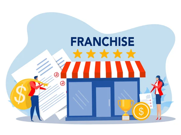 Franchise Shop Business People Shopping Start Franchise Small Enterprise Empresa —  Vetores de Stock
