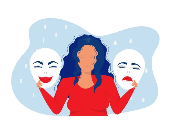 Sindrome Dell Impostore Maschere Con Espressioni Felici Triste Disturbo Bipolare — Vettoriale Stock
