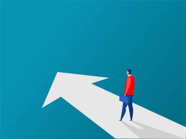 Yeni bir konsept. Maceralar ve fırsatlar başlıyor. İş adamı açık havada yolda. resimleme