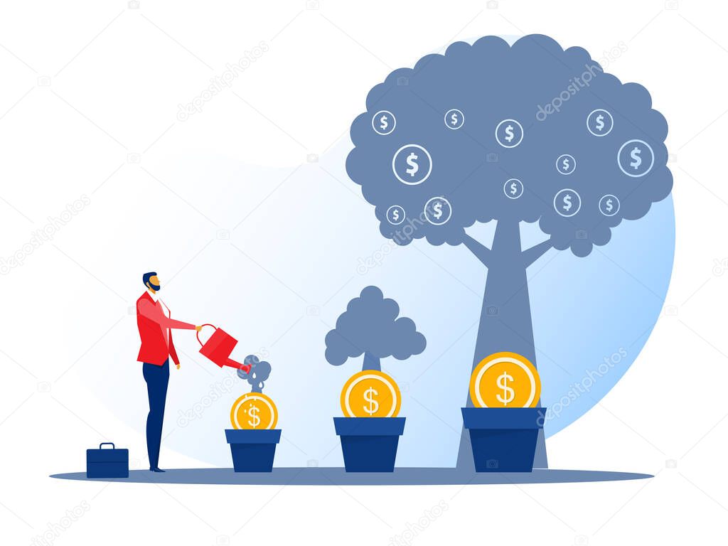 illustrator business watering money tree , investment finance, growth financial