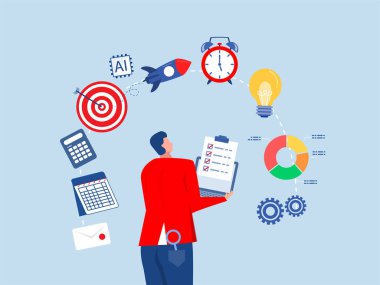 Businessman project manager manage multiple project dashboards Project management, strategic plan vector