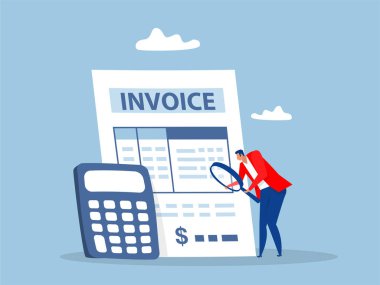 Fatura, tırnak içinde fatura ve fatura, fatura, fatura ya da ödenecek toplam miktarı elinde tutan işadamı.