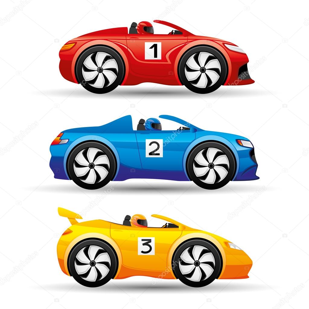 Racing cars on a white background.