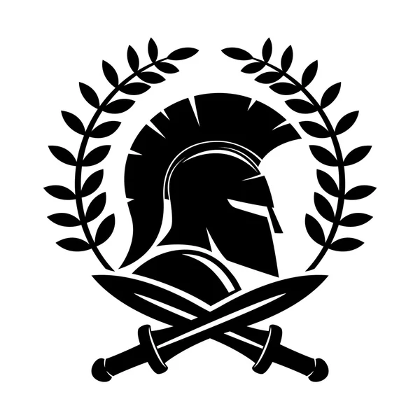 Casco espartano y espadas cruzadas — Vector de stock