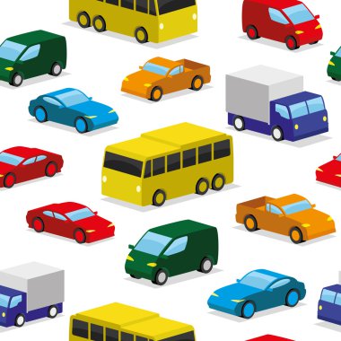 Renkli arabalar ve otobüs