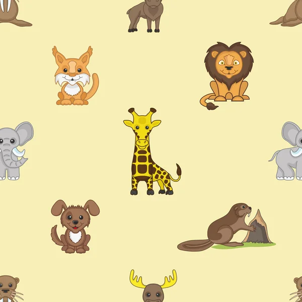 Vos, Leeuw, olifant, giraffe, elanden, walrus, Bever en hond. — Stockvector