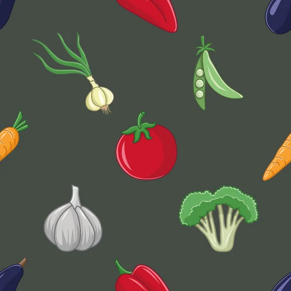 Brócoli, ajo, cebolla, pimienta, tomate, zanahoria, guisantes y berenjena . — Vector de stock