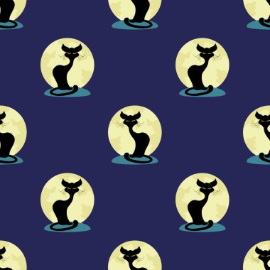 Arka plan ay üzerinde oturan siyah kedi.