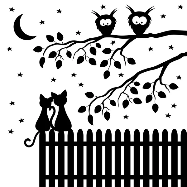 Dos gatos sentados en la valla . — Archivo Imágenes Vectoriales