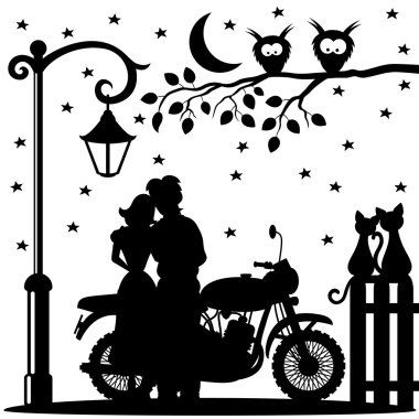 Romantik Çift ve motosiklet.