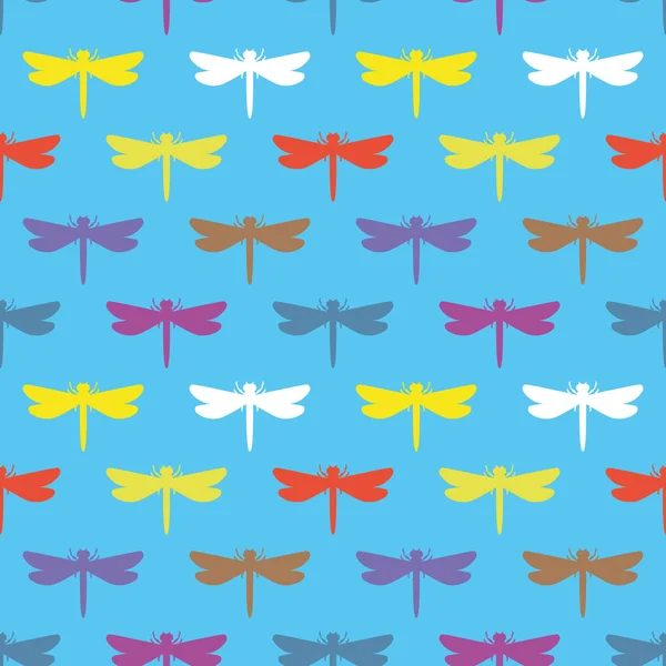 Colorful dragonflies on a blue background. — Stock Vector