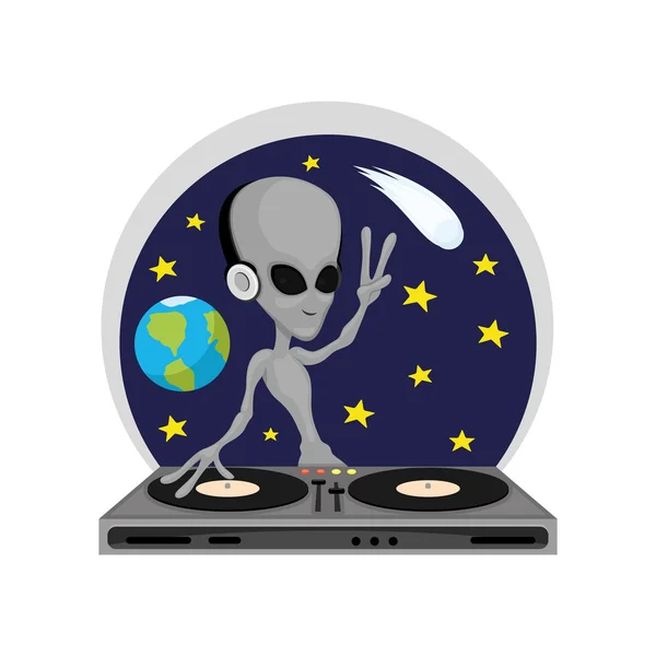 Alien disc-jockey in space. — Stock Vector