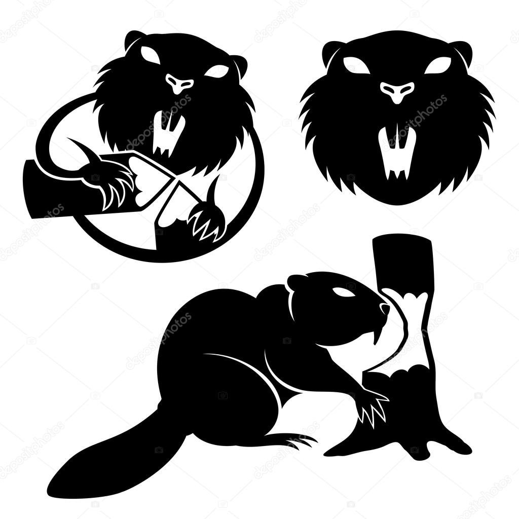 Vector set of beaver signs on a white background.