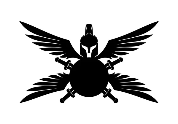 Spartan helmet, shield, sword and wings. — Stock Vector
