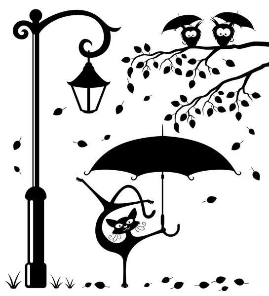 Funny cat with an umbrella. — Stock Vector