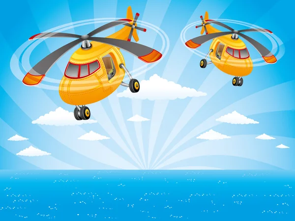 Twee helikopters in de lucht. — Stockvector