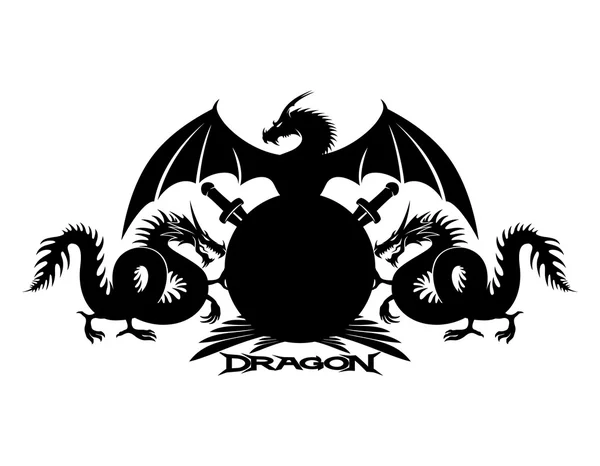 Dragones, escudo y espadas . — Vector de stock