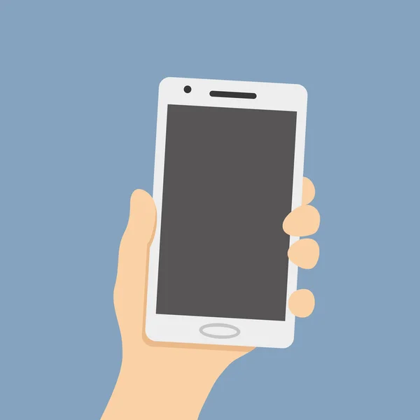 โทรศัพท์สมาร์ทโฟนสีขาวในมือ . — ภาพเวกเตอร์สต็อก
