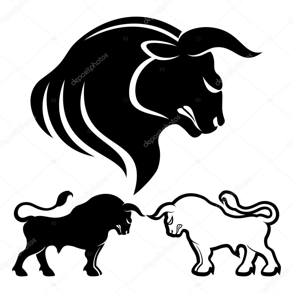 Vector set of bulls on white background.