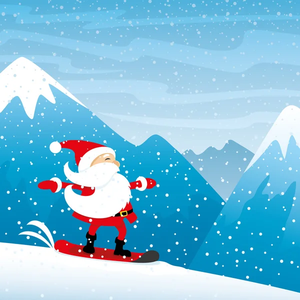 Santa Claus montando en una tabla de snowboard . — Vector de stock