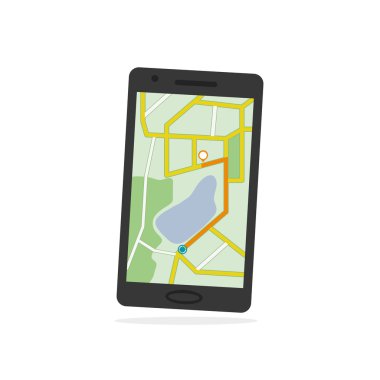 Navigasyon harita üzerinde bir akıllı telefon.