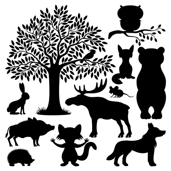 Silhouettes d'animaux forestiers . — Image vectorielle