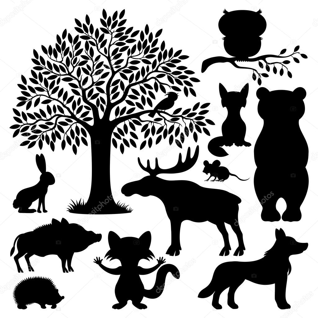 Forest animals silhouettes.
