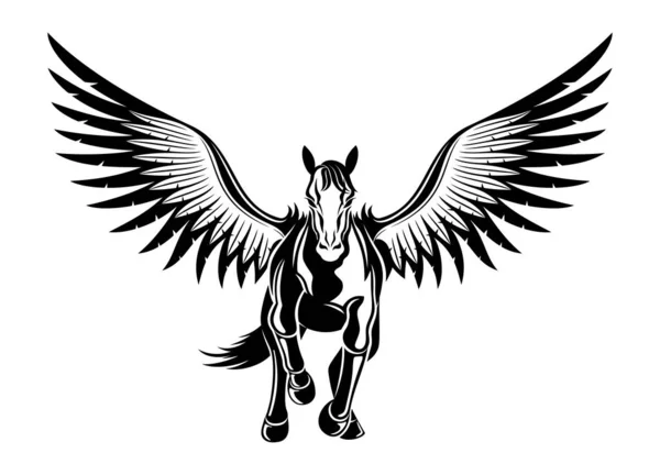 Icono Negro Pegaso Volador Sobre Fondo Blanco — Vector de stock