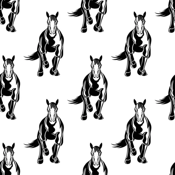 Seamless Pattern Galloping Horses White Background — Stock Vector