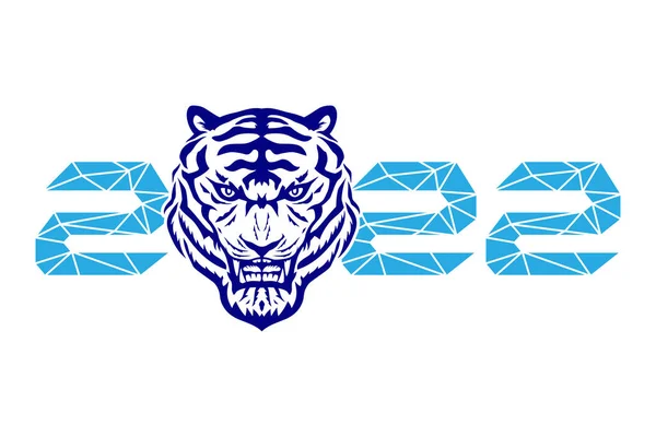 Blå Tiger Symbol För Det Nya Året 2022 Vit Bakgrund — Stock vektor