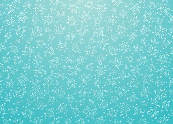 青い背景にウイルスの形で雪の結晶と冬の背景 — ストックベクタ