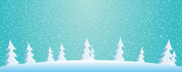 青い背景にモミの木や雪と冬の風景のイラスト — ストックベクタ