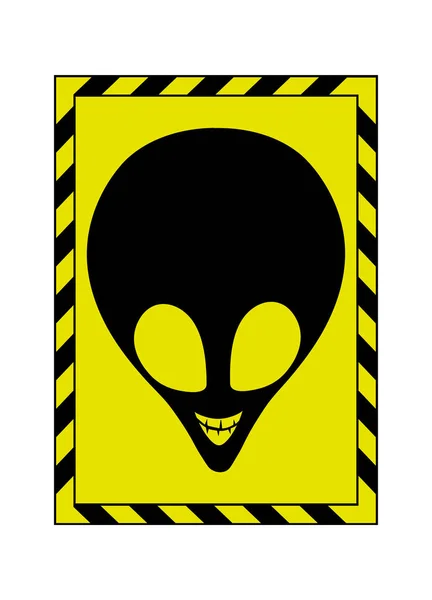 Signe Avertissement Jaune Avec Tête Extraterrestre Joyeux — Image vectorielle