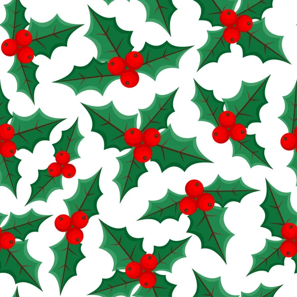 Weihnachten Nahtlose Muster Mit Stechpalme Beeren Auf Weißem Hintergrund — Stockvektor
