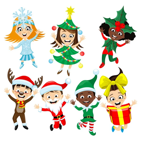 Set Mit Kindern Weihnachtskostümen Auf Weißem Hintergrund — Stockvektor