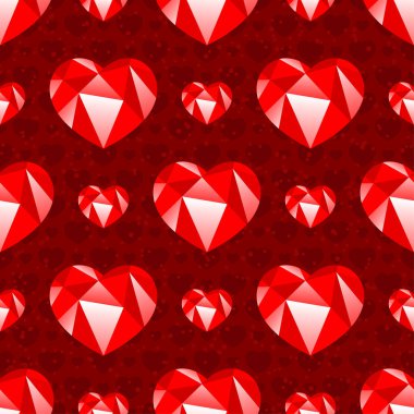 Kırmızı zemin üzerinde kalpler olan pürüzsüz desen.