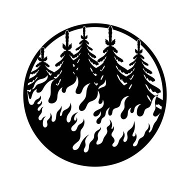 Beyaz arkaplanda yanan orman simgesi.
