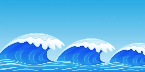 Ilustrace Modrými Vodními Vlnami Proti Nebi — Stockový vektor