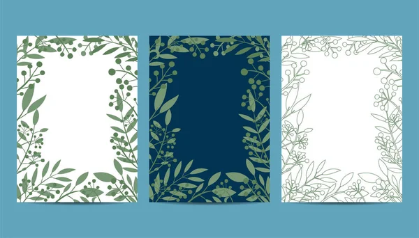 Mavi Arka Planda Yaprakları Bitkileri Olan Pankartlar — Stok Vektör