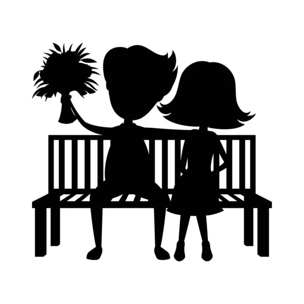 Illustration Silhouette Romantic Couple Sitting Bench White Background — Stock Vector