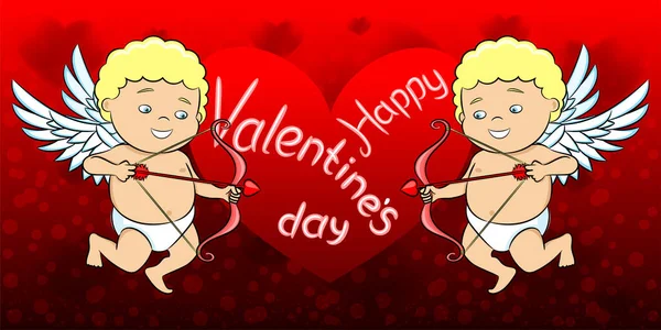 Vakantie Illustratie Voor Valentijnsdag Met Cupids Hart Rode Achtergrond — Stockvector