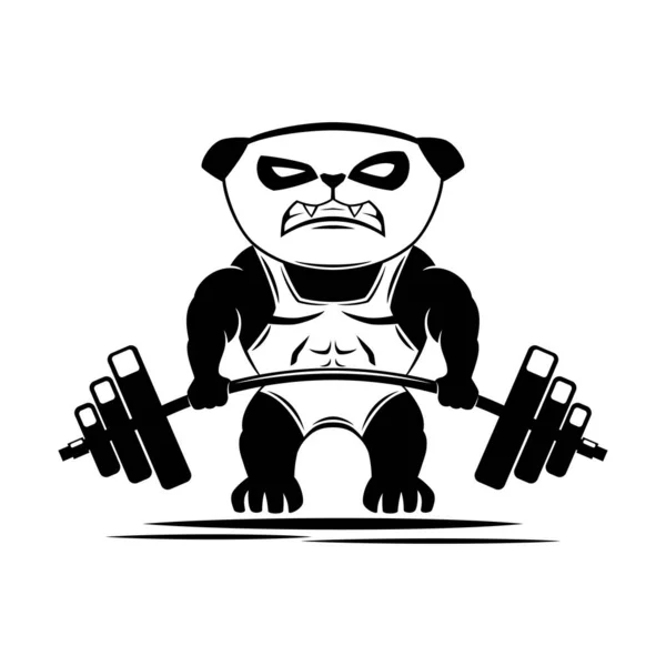 Sport Εικονίδιο Panda Αρκούδα Barbell Λευκό Φόντο — Διανυσματικό Αρχείο