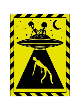 Dünya dışı uzaylılar sarı arka planda bir insanı kaçırıyor..