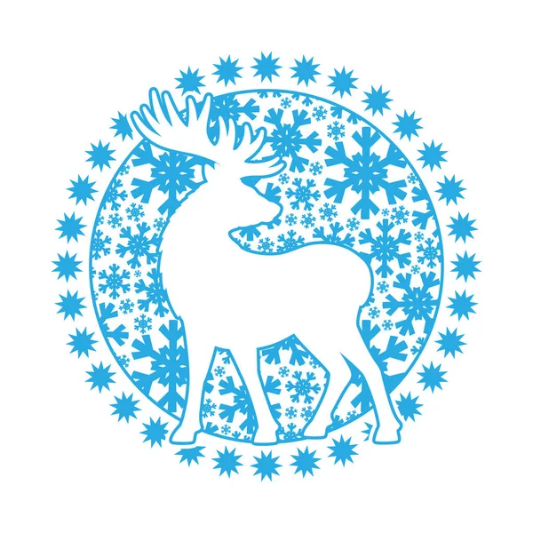 Outline Icon Deer Snowflakes White Background — Stock Vector