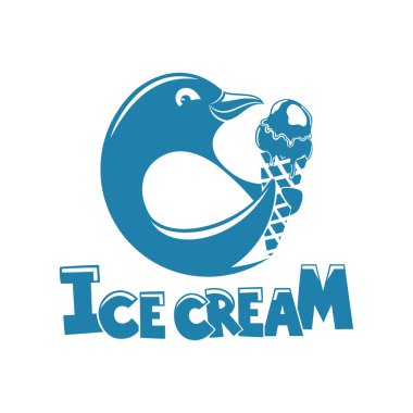 Beyaz arka planda dondurmalı penguen yuvarlak simgesi.