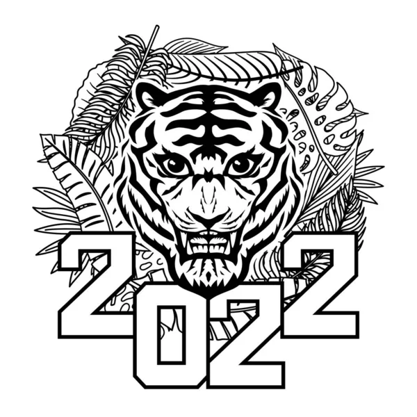 带有2022年白色背景的老虎符号的图解 — 图库矢量图片