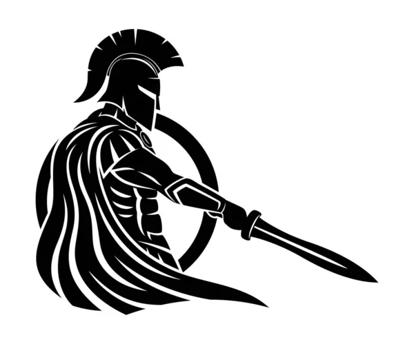 Spartan Σπαθί Και Ασπίδα Λευκό Φόντο — Διανυσματικό Αρχείο