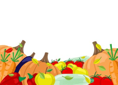 Beyaz arka planda sebze ve meyve hasadı olan bir resim.